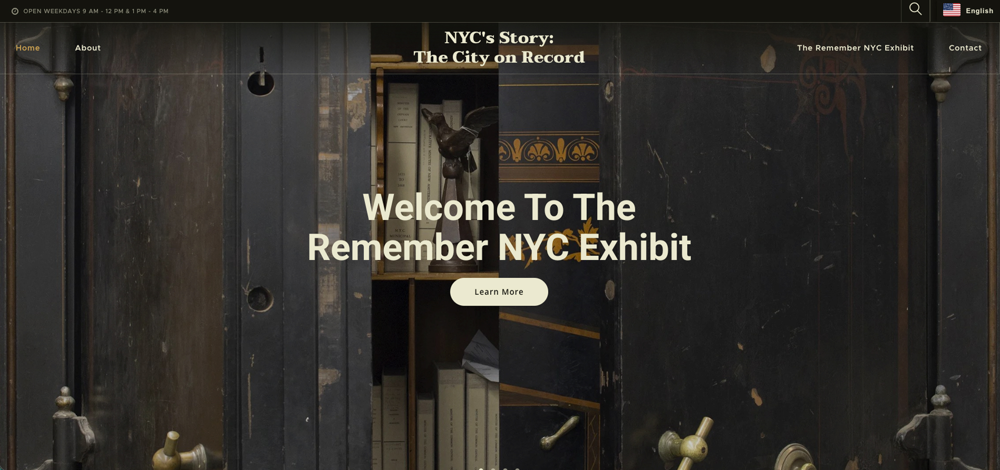 Screenshot of the NYC DORIS digital exhibit home page showing featured exhibits, navigation menus, and introductory content.